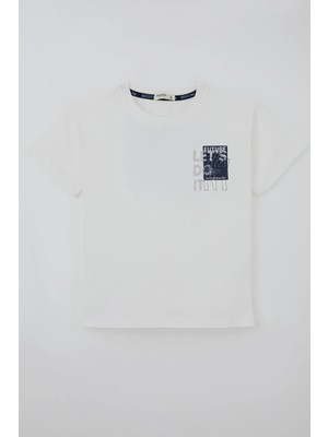 Breeze Erkek Çocuk Tişört Sırt Baskı Detaylı Yazı Baskılı 5-10 Yaş, Ekru