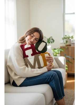 Hd Home Collection Keten Kumaş Home Desen Işlemeli Punch Kırlent Kılıfı (43*43 Cm)
