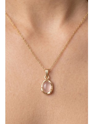 Aurrari Gold Pembe Kedi Gözü Taşlı Vintage Kolye