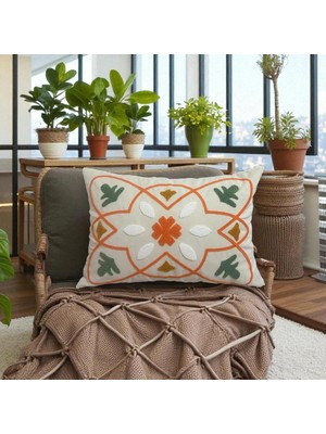 Hd Home Collection Keten Kumaş Geometrik Seri Oranj Detay Punch Kırlent Kılıfı 35*50 cm