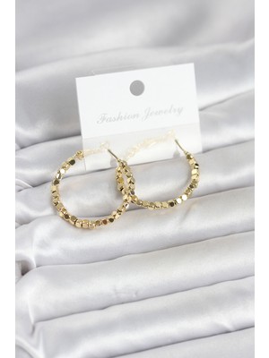 Mç Plus Pirinç Gold Renk Minimal Kare Halka Kadın Küpe