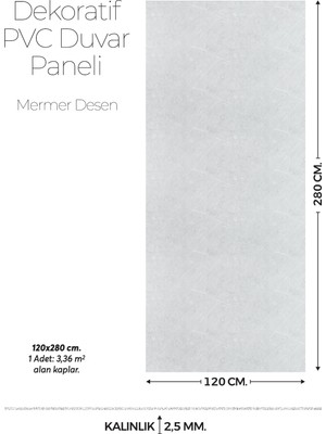 Brano 120 cm x 280 cm Duvar Paneli,salon,duvar,tv Ünitesi-Açık Gri Mermer Desen