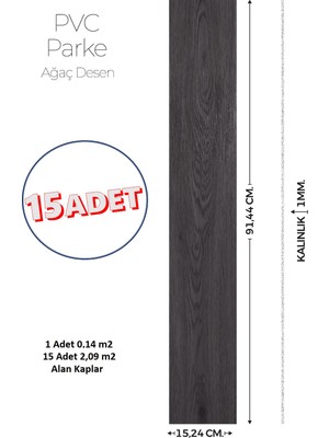 Brano 15,24 x 91,44 cm Kendinden Yapışkanlı Parke Görünümlü Zemin Kaplaması Koyu Ahşap Renk-15 Adet