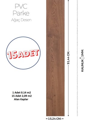 Brano 15,24 x 91,44 cm Kendinden Yapışkanlı Parke Görünümlü Zemin Kaplaması Ceviz Renk-15 Adet