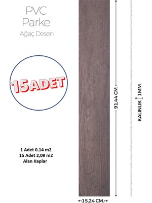 Brano 15,24 x 91,44 cm Kendinden Yapışkanlı Parke Görünümlü Zemin Kaplaması Koyu Ceviz Renk-15 Adet