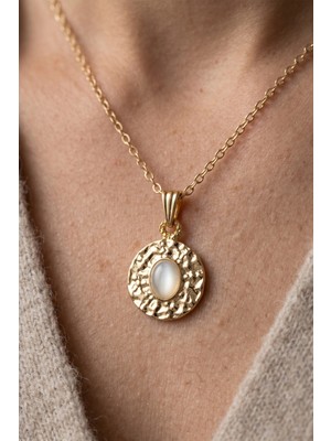 Aurrari Gold Kedi Gözü Taşlı Ezme Vintage Kolye