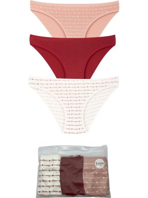 Eslara Kadın 3'lü Paket Pamuklu Kalp Baskılı Bikini Külot Seti - Love Serisi