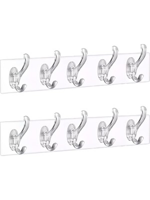 Dora Shopping ® 2 Adet Şeffaf Askısı 5' Iz Bırakmayan Güçlü Yapışkanlı Askı Kapı Arkası Mutfak Düzenleyici Kanca A