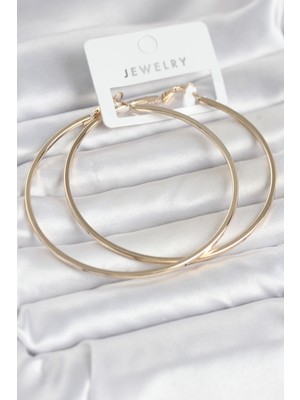 Prativas Gold Renk Pirinç Köşeli Kenar Halka 72 mm Kadın Küpe