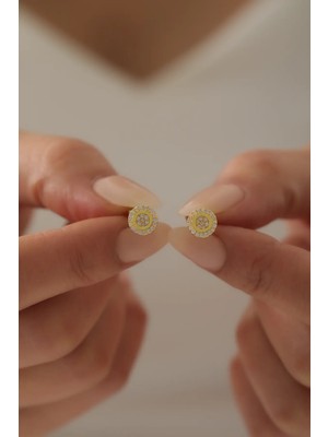 Sunshine 925 Ayar Gümüş ,gold Kaplamalı Yuvarlak Minimal Tasarım Küpe