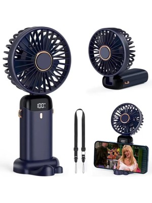 Bontec Dijital Göstergeli Mini Vantilatör, Şarjlı Masaüstü Vantilatör, Taşınabilir 12000 Rpm El Fanı, Ergonomik Tasarım, Kademeli ve Sessiz Çalışma, Soğutucu Mini El Fanı, El Tipi ve Masaüstü Kullanım