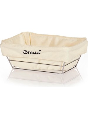 Biradlı Beyaz Bezli Dikdörtgen Ekmek Sepeti 22X16 cm | Krom Telli – Restoran & Kafe