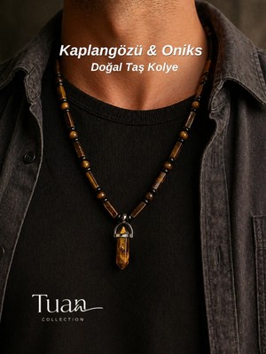 Tuan Collection Kaplan Gözü Oniks Doğal Taş Kolye Özel Tasarım Kolye Içsel Huzur Odaklanma Cesaret Kararlılık Taşı