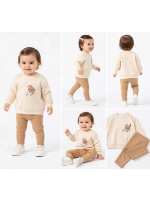 Senka 6/24 Ay Kuş Baskılı Taytlı Penye Bebek Takımı