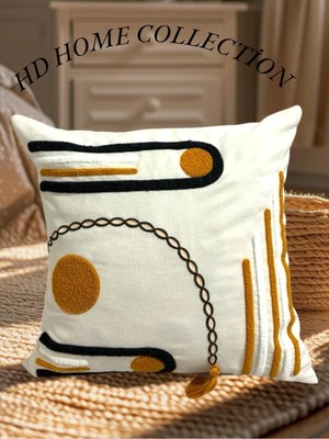 Hd Home Collection Keten Kumaş 43*43 Zincir ve Püsküllü Desen Punch Kırlent Kılıfı (Panç)