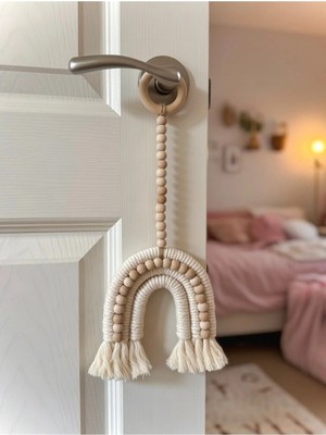 El Yapımı Makrome Gökkuşağı Duvar & Kapı Süsü Bebek Odası Dekor Boho Boncuklu Çocuk Odası Hediyelik