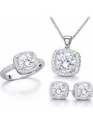 DMR Elegance Gümüş Zirkon Taşlı Altıgen Bayan Set