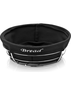 Biradlı Siyah Bezli Yuvarlak Ekmek Sepeti 23X23 cm | Krom Telli – Restoran & Kafe