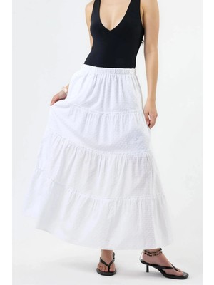 Hiccup Kadınlar Busem Dokulu Maxi Etek Beyaz