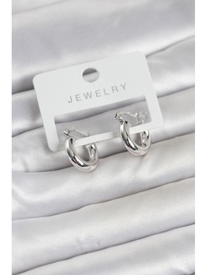 Prativas Gümüş Renk Pirinç Halka 15 mm Kadın Küpe