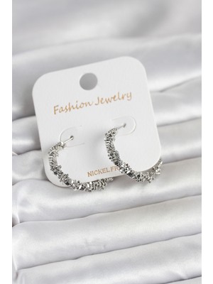 Prativas Gümüş Renk Pirinç Tırtık Model Kadın Küpe