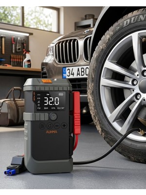 Renklime Akıllı Lastik Şişirme Kompresörü Akü Takviye Özellikli LED Fenerli Taşınabilir Güç Ünitesi