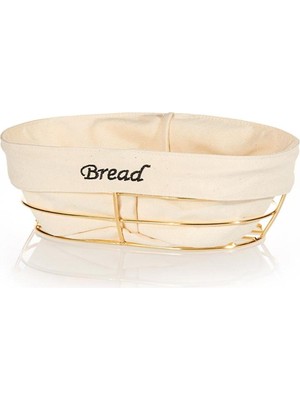 Biradlı Beyaz Bezli Oval Ekmek Sepeti 26X17 cm | Altın Telli – Restoran & Kafe
