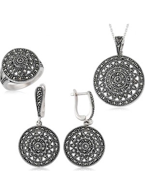 DMR Elegance Gümüş Markazit Yuvarlak Bayan Set