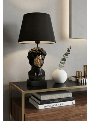 Mirsa Global Modern Siyah Gold Detaylı Büst Abajur Her-Mes Model  – Dekoratif Masa Lambası, Şık Salon & Yatak Odası Aydınlatma