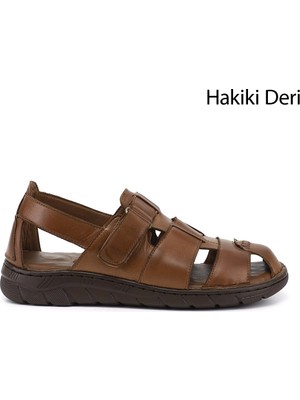 Gönderi(r) Erkek Ceviz  Cırtlı Hakiki Deri Comfort Sandalet