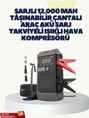 Renklime Taşınabilir Akü Takviye Cihazı Işıklı Hava Kompresörü Powerbank