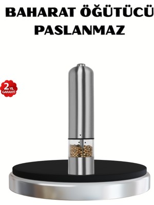 Renklime Modern Otomatik Baharat Öğütücü Seti – Pilli, Paslanmaz Çelik, LED Aydınlatmalı