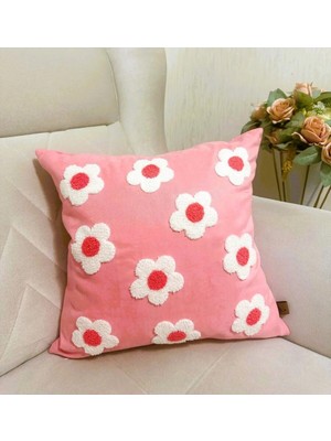 Hd Home Collection Keten Kumaş Papatya Desen Punch Kırlent Kılıfı (Panç) 43*43 cm