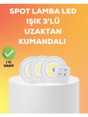 Sayarmarkt Çok Amaçlı Kullanım Için Kablosuz Yapışkanlı 3 Lü Uzaktan Kumandalı LED Spot Lamba