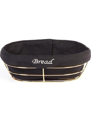 Biradlı Siyah Bezli Oval Ekmek Sepeti 26X17 cm | Altın Telli – Restoran & Kafe