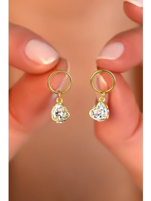 Sunshine 925 Ayar Gümüş ,gold Kaplamalı Kalp Sallantılı Yuvarlak Model Tasarım Küpe