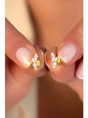 Sunshine 925 Ayar Gümüş ,gold Kaplamalı Çivili Minimal Tasarım Küpe