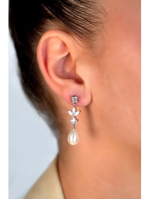 Sunshine 925 Ayar Gümüş Mekik Taşlı Incili Küpe