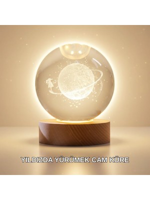 Vintessy Ahşap Standlı Sarı Işıklı Dekoratif Küre Kız Figürü Tasarım