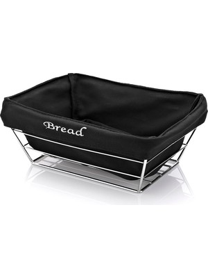 Biradlı Siyah Bezli Dikdörtgen Ekmek Sepeti 22X16 cm | Krom Telli – Restoran & Kafe