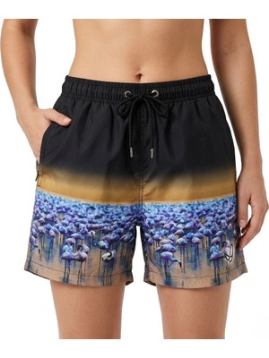 Beta Moda Hub Kadın Deniz Şortu Fermuarlı Cepli File Astarlı Hızlı Kuruyan Premium - Siyah