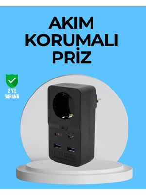 Renklime Termal Korumalı Priz Otomatik Çocuk Kilidi 4 USB Type C