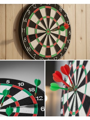 Renklime Kaliteli Ahşap Dart Tahtası 12 Inç 4 Adet Metal Iğne Uçlu Ok
