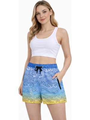 Beta Moda Hub Kadın Deniz Şortu Fermuarlı Cepli File Astarlı Hızlı Kuruyan Premium - Çok Renkli