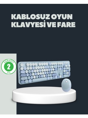 Renklime Retro Daktilo Stilli Kablosuz Klavye Mouse Seti – Sessiz ve Şık