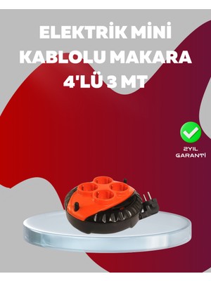 Renklime 3 Metre Kablolu 4’lü Kırmızı Priz Makara