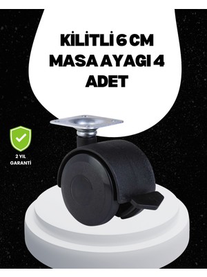 Renklime 6 cm Kilitli Tekerlek Ayak 4 Adet Sehpa ve Ekipman Uyumlu