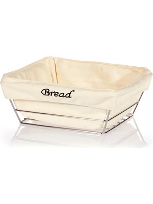 Biradlı Beyaz Bezli Kare Ekmek Sepeti 22X22 cm | Krom Telli – Restoran & Kafe