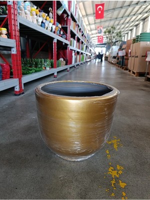 60 Litre Hafif Beton Gold Dekoratif Taş Saksı