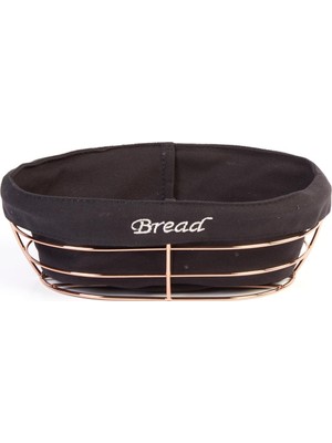 Biradlı Siyah Bezli Oval Ekmek Sepeti 26X17 cm | Bakır Telli – Restoran & Kafe